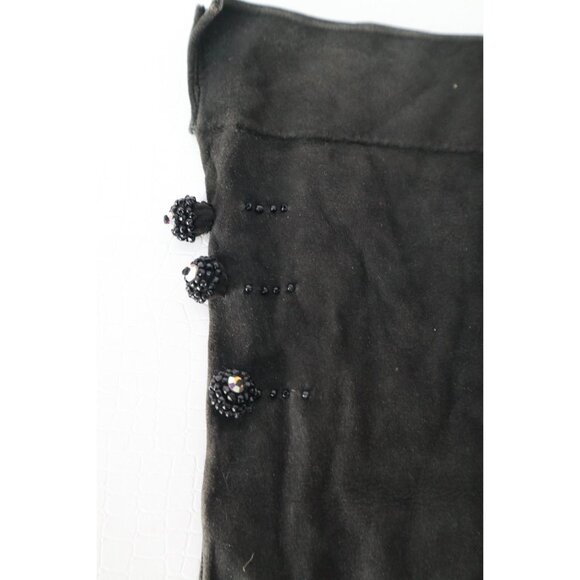 Vintage Evening Gloves Black Suede & Aurora Borealis Beading Evening Gloves Dres - Picture 5 of 5
